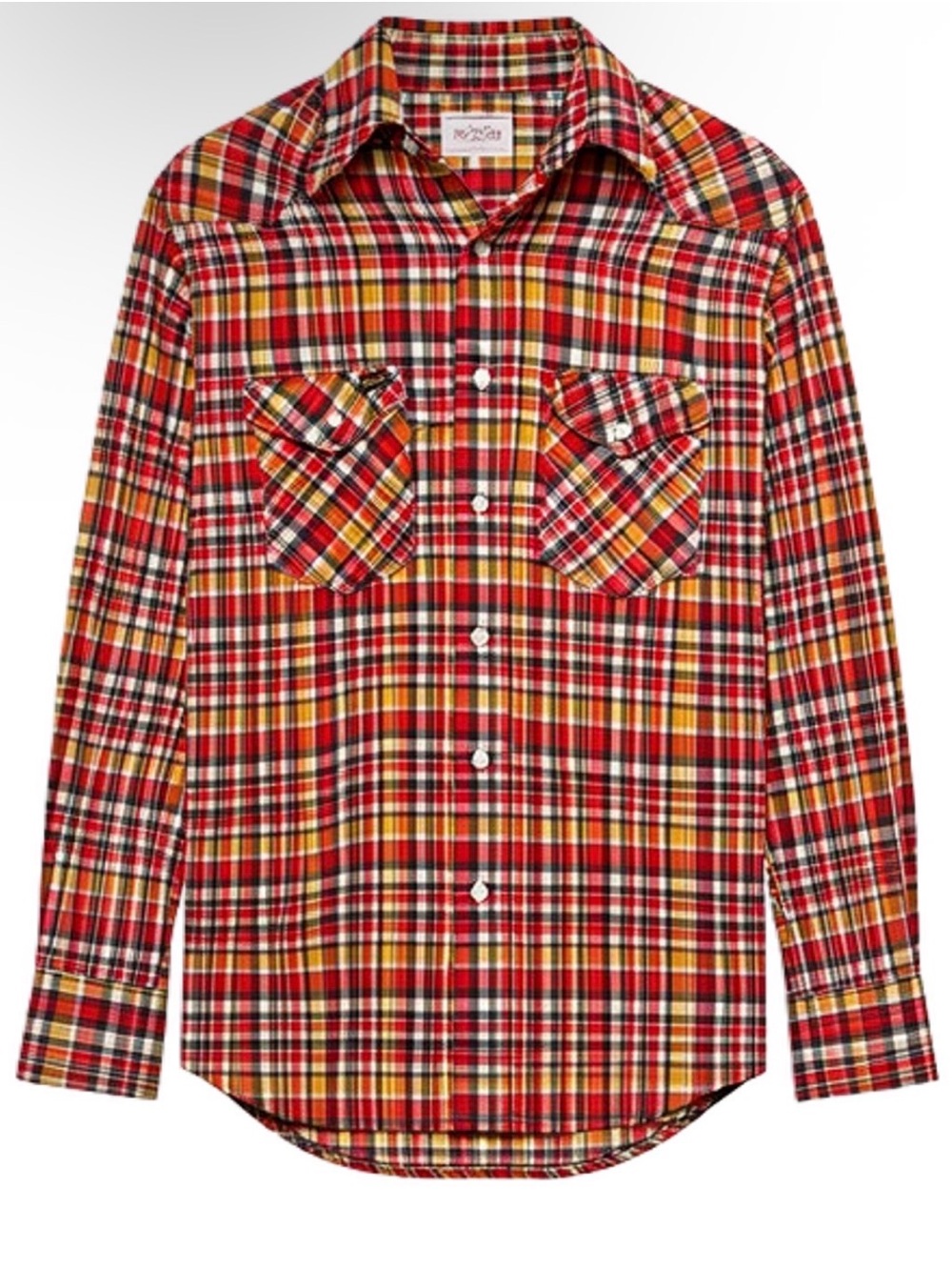 Men'Vintage Wrangler Red Plaid Long-Sleeve Button-Up Shirt